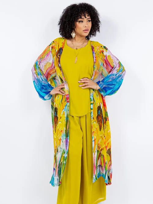 Long Sleeve Duster OSFM 1070 Yellow Sunflower