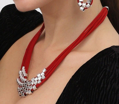 2093 Silver and Red Necklace
