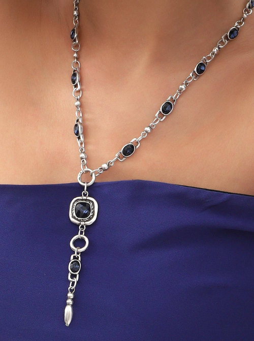 2134 Blue Crystal Stone Chain Necklace
