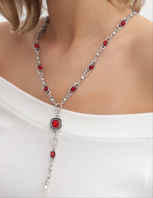2119 Red Crystal Stone Chain Necklace