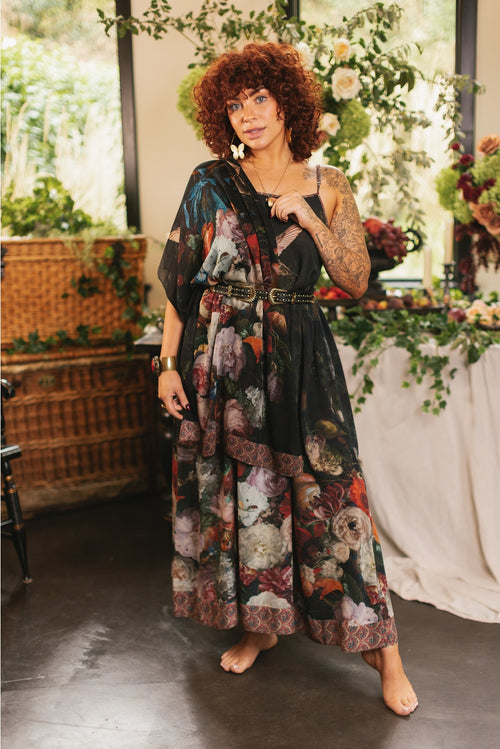 Flight of Fancy Floral Bamboo Slip Dress with Hummingbirds