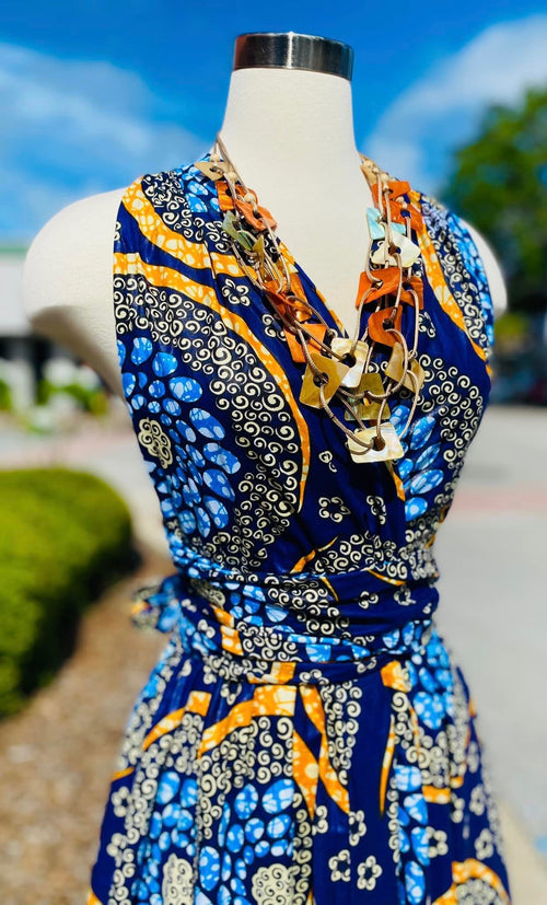 Yellow & Blue Wax Dye Infinity Dress 16117-231