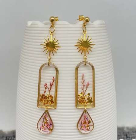 Dried Sage Flowers Geometric Earrings -65293