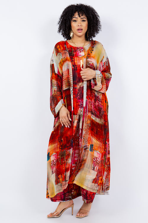 Long Sleeve Duster OSFM 098 Red