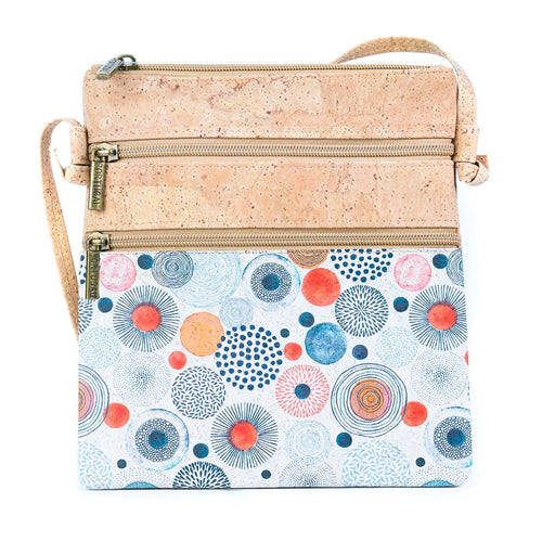 Cork Double Zip Flower Print Crossbody 2314