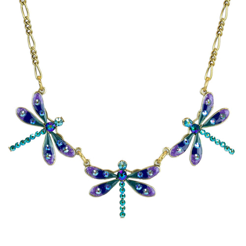 Purple & Iridescent Green Dragonfly Collar Crystal Necklace