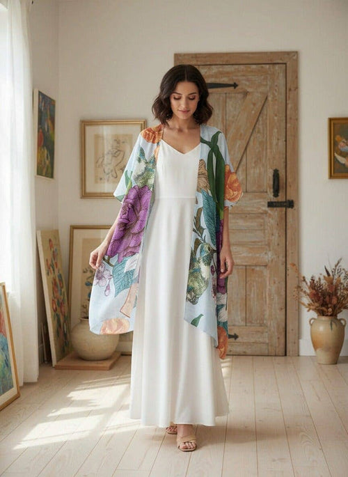 JC Sunny Kimono 70965 Blue-Purple Floral Hummingbird