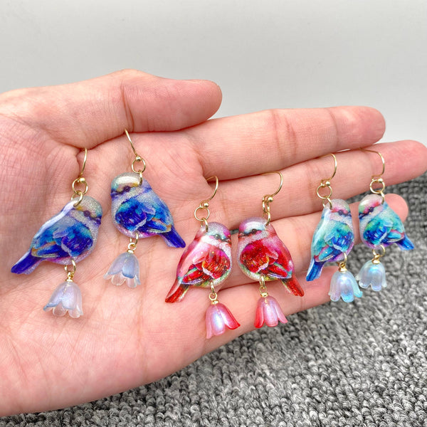 Resin Birds Dangle Earrings