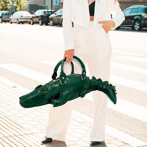 Faux Leather Crocodile Shape Crossbody Handbag