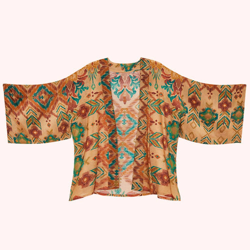 Warm Cream Ikat Kimono Jacket Made in Scotland! *