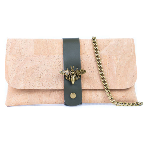Natural Cork Crossbody Wallet with Chain Strap & Bee Charm 2372