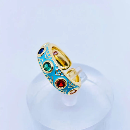 Cubic Zirconia Enamel Adjustable Ring