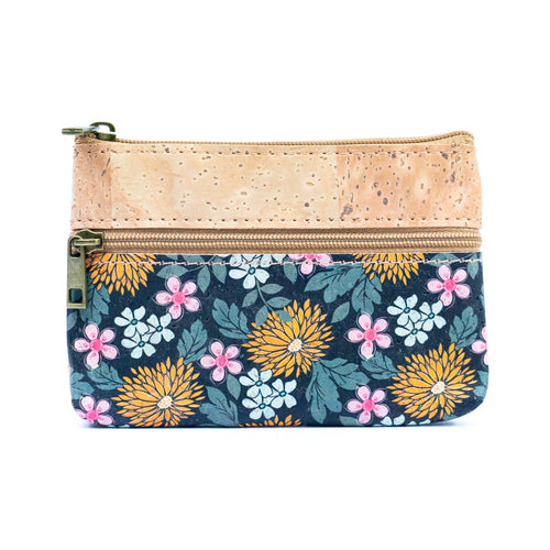 Triple Zip Printed Cork Coin Purse 2325
