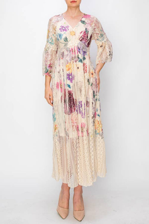 Romantic Lace Bell-Sleeved Dress 4658 Purple Flower