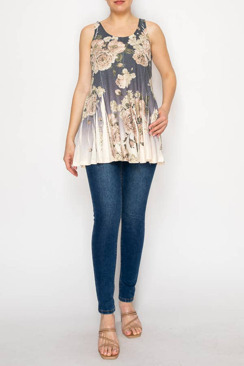 Soft Flowy Tunic Tank with Hidden Pockets - T16BG DD NAVY FL