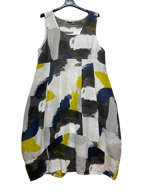 8119 Linen Dress with Pockets Abstract Artistic Print