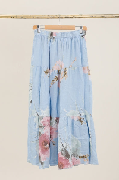 Floral Tiered Linen Skirt 83481