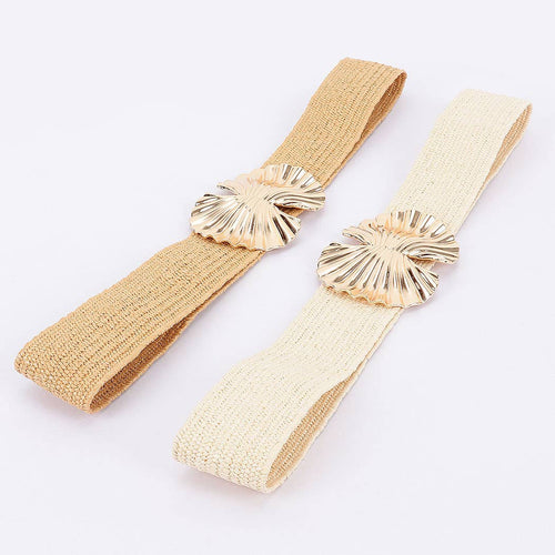 Faux Straw Metal Flower Stretch Plus Size Belt