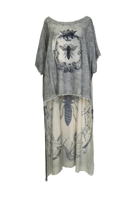 Hi-Lo Tunic with Queen Bee Print in Gray