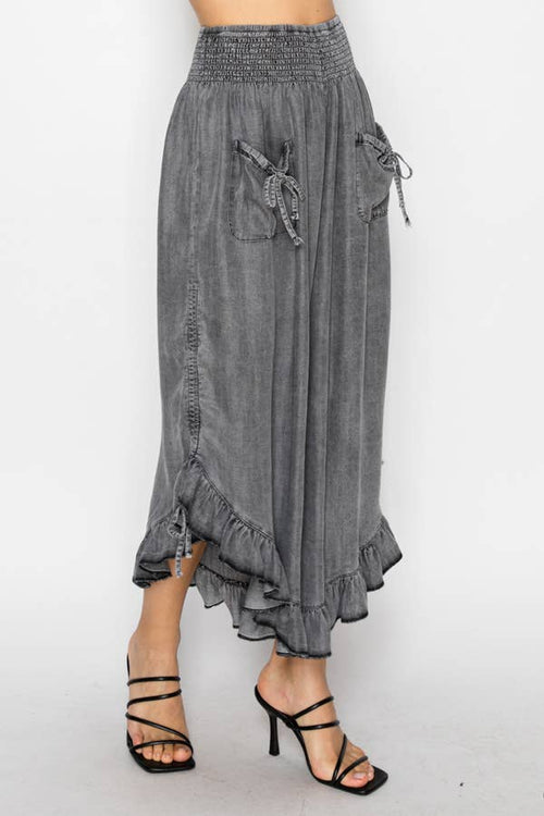 Origami Smocked Ruffle Pants- 4932SW Black