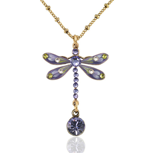 Violet Mist Garden Dragonfly Dew Drop Crystal Necklace
