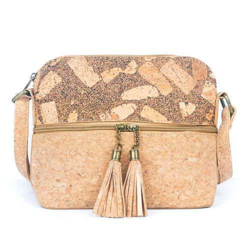 Tassel Zip Pocket Natural Cork Crossbody 2291