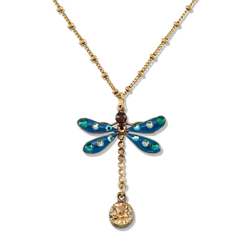 Petit Bijou Teal Crystal Drop Dragonfly Necklace