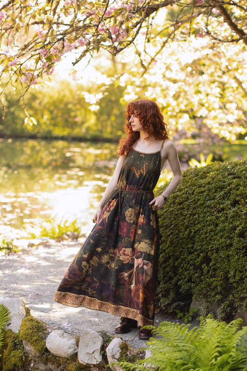 The Messenger Long Maxi Slip Dress w/ Joan of Arc & Florals