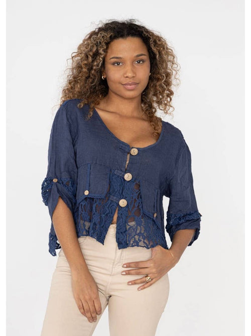 9207 Linen And Lace Top