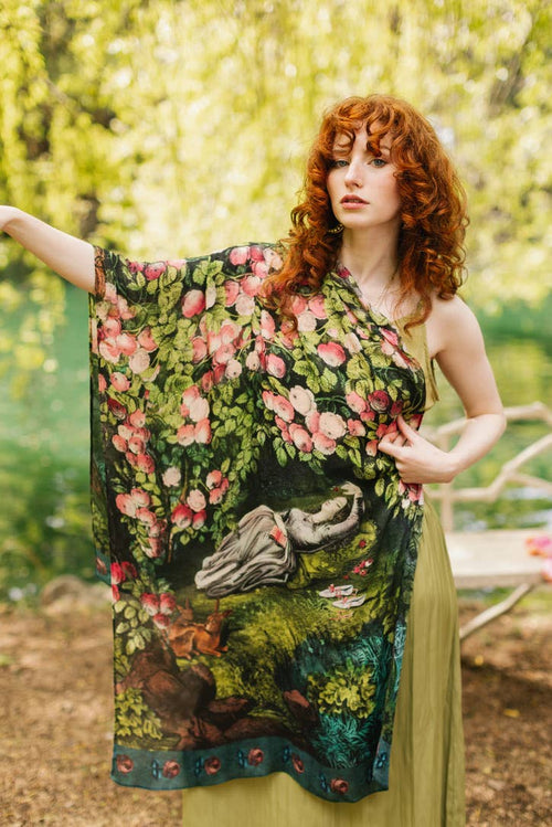 The Daydreamer Scarf with Sleeping Beauty, Roses & Rabbits