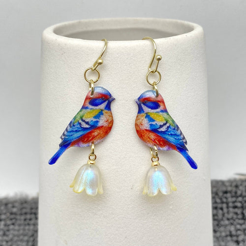Resin Bird Flower Dangle Earrings