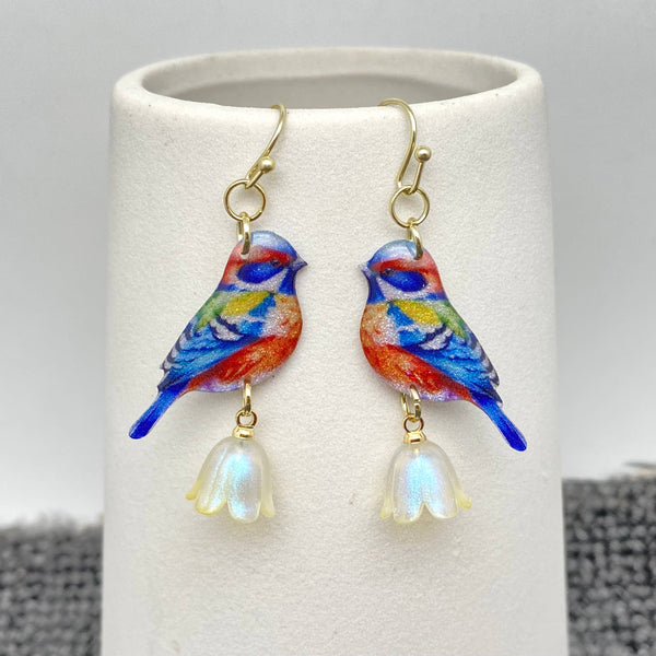 Resin Bird Flower Dangle Earrings