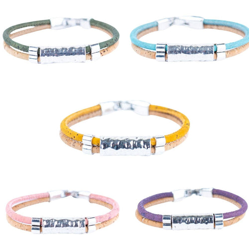 Natural Cork Bracelet with Silver Tube Alloy 446
