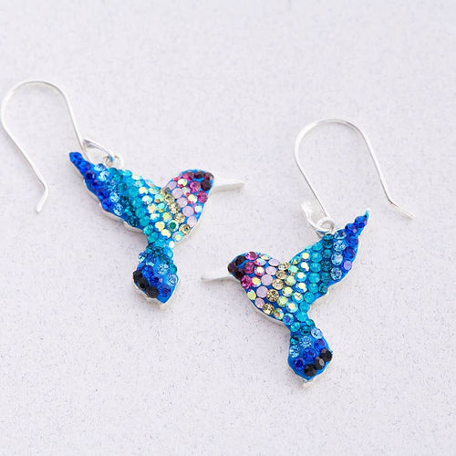Crystal and Silver Colibri Earrings 8117