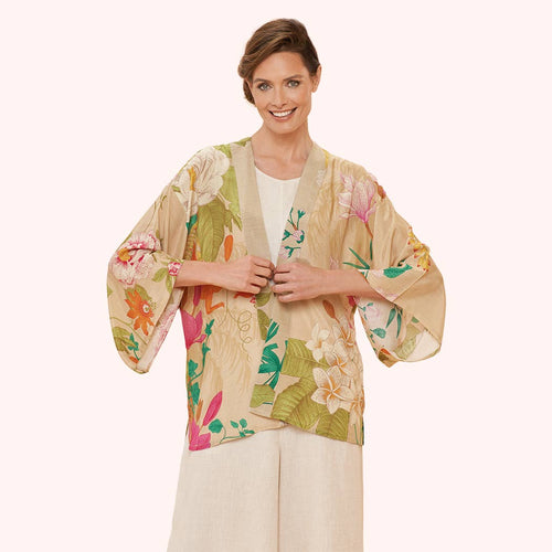 Tropical Flora and Fauna Kimono Jacket in Coconut