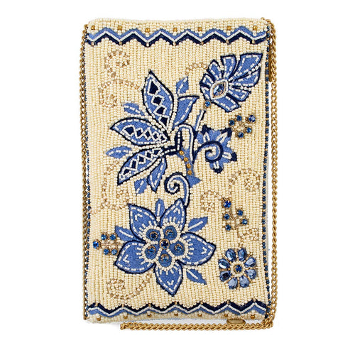 Easy Street Denim Flowers Beaded Crossbody Phone Bag
