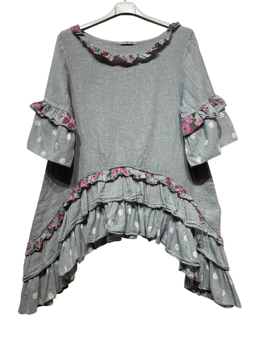 8612 Ruffle Layered Linen Top *