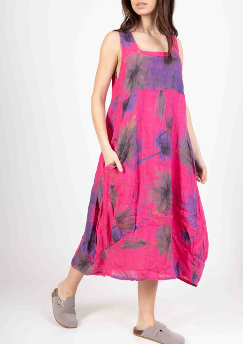 322 Linen Dress Floral Bloom