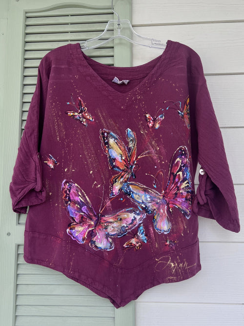 Golden Butterflies Hand-Painted Top