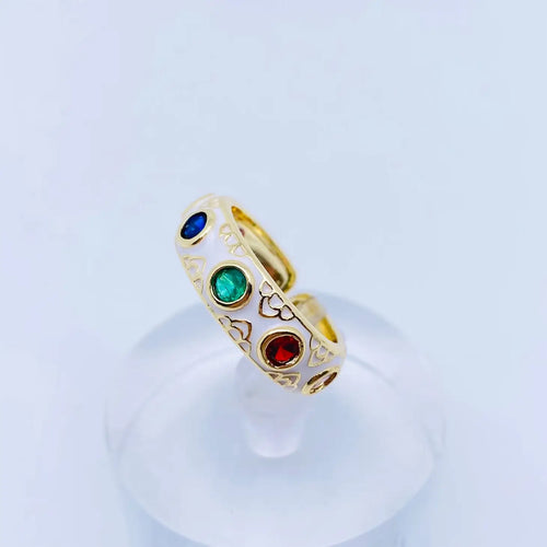 Cubic Zirconia Enamel Adjustable Ring