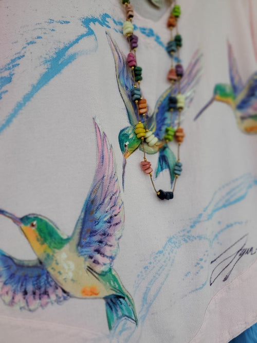 Hummingbirds Hand-Painted Top