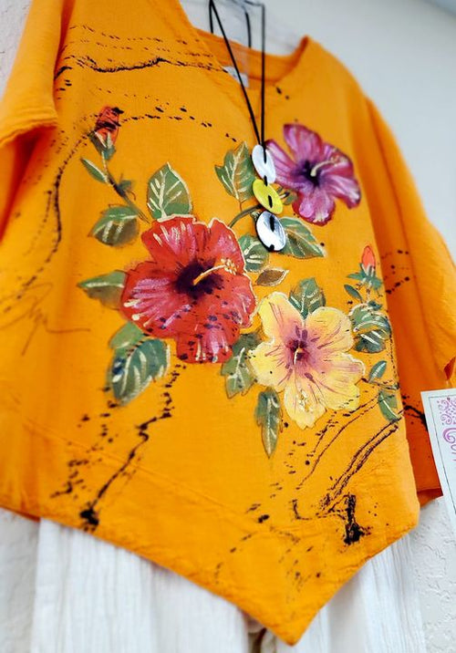 Citrus Hibiscus Hand-Painted Top