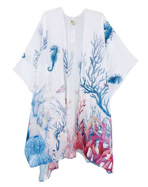 JC071023 White-Multi Seahorse Coral Kimono 71023