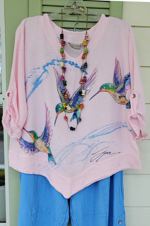Hummingbirds Hand-Painted Top