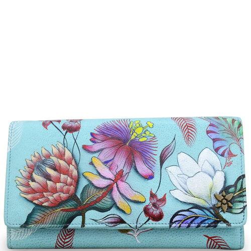 Handpainted Leather Accordion Flap Wallet - 1112 JRD