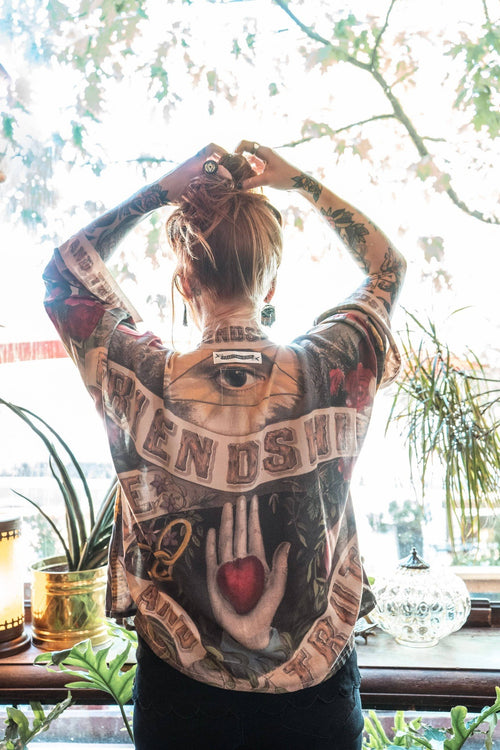 Short Friendship Love and Truth Cropped Bamboo Kimono Cardigan